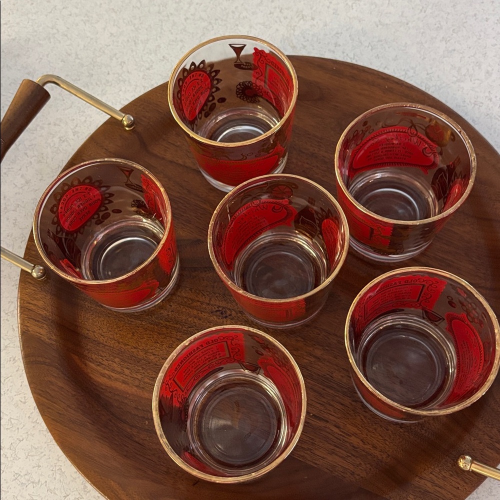 Jeanette Red and 22kt Gold Lowball Glasses - Picture 5 of 9